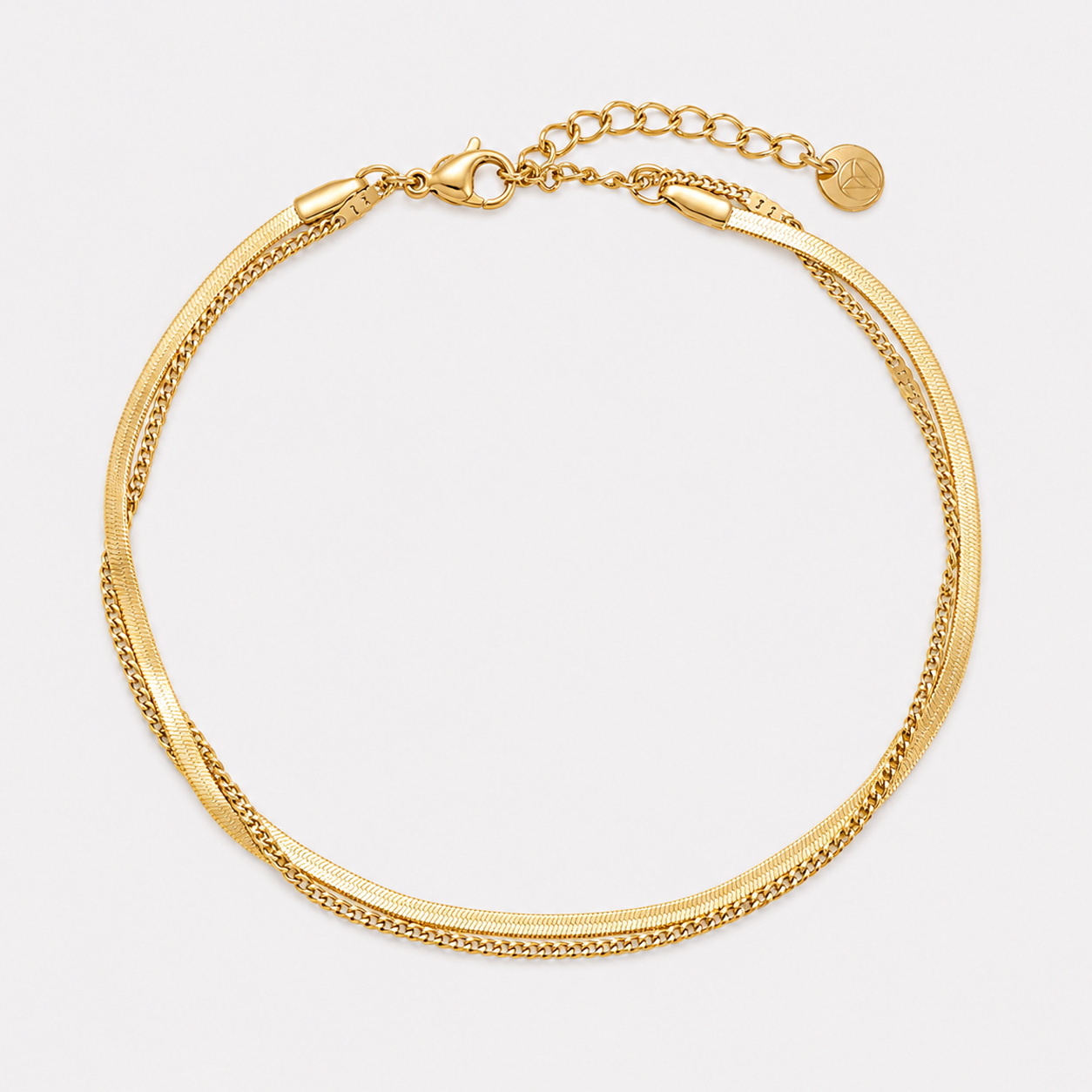 Brățară de picior HERRINGBONE DUO placată cu aur de 18K
