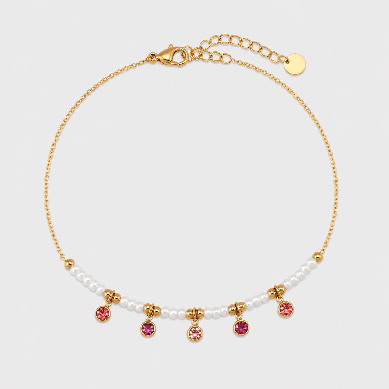 Brățară de picior RUBY PEARLS placată cu aur de 18K