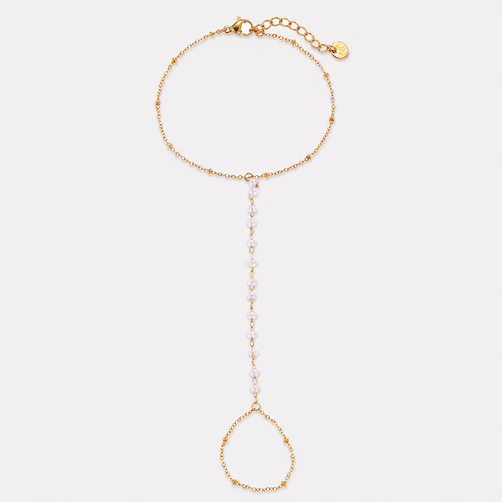 Brățară Pearl Hand Chain cu prindere pe deget, placată cu aur de 18K