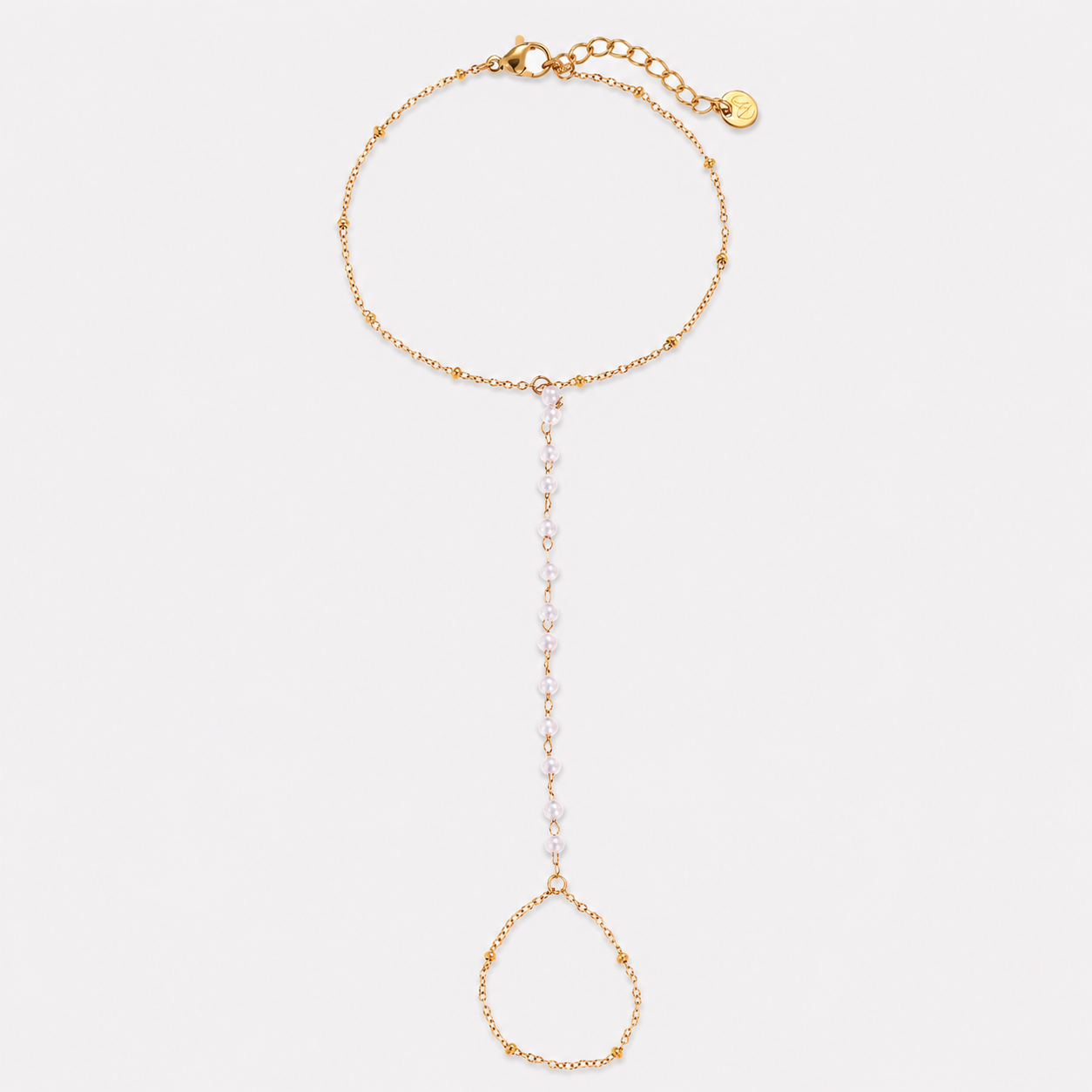 Brățară Pearl Hand Chain cu prindere pe deget, placată cu aur de 18K