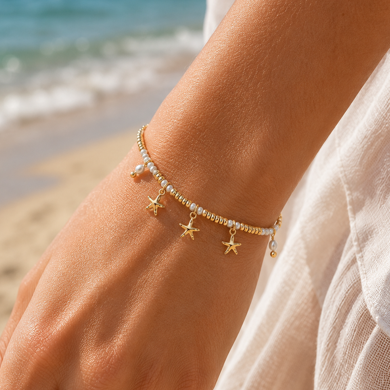Brățară SEA LOVER cu steluțe de mare placată cu aur de 18K