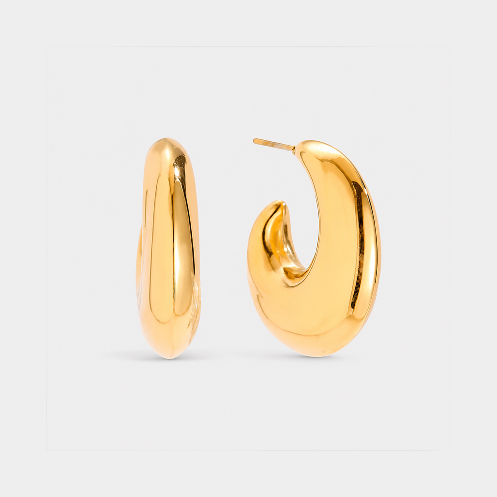 Cercei GOLDEN SCULPT HOOPS placați cu aur de 18K