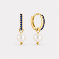 Cercei BLUE PEARL HOOPS placați cu aur de 18K