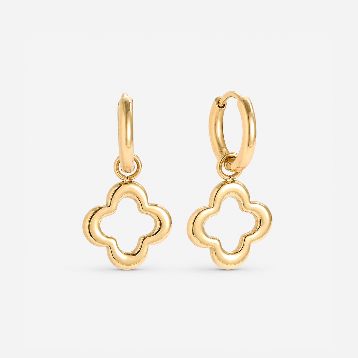 Cercei GOLDEN CLOVER HOOPS placați cu aur de 18K