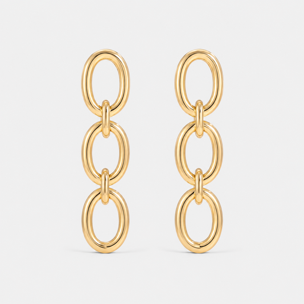 Cercei GOLDEN LINK DROP placați cu aur de 18K