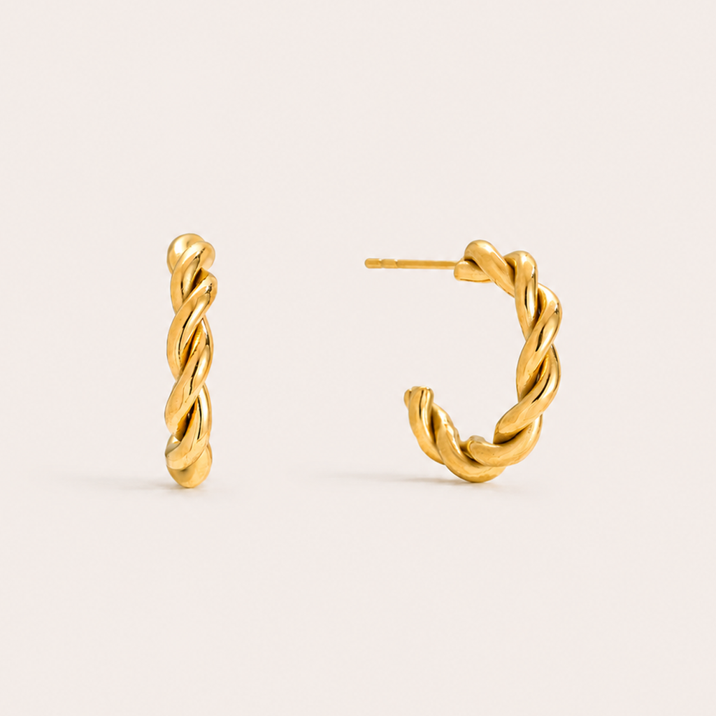 Cercei GOLDEN TWIST placați cu aur de 18K