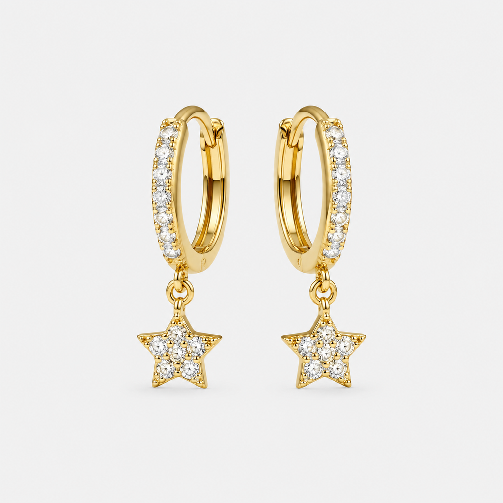 Cercei STARLIGHT HOOPS cu zirconii, placați cu aur de 18K