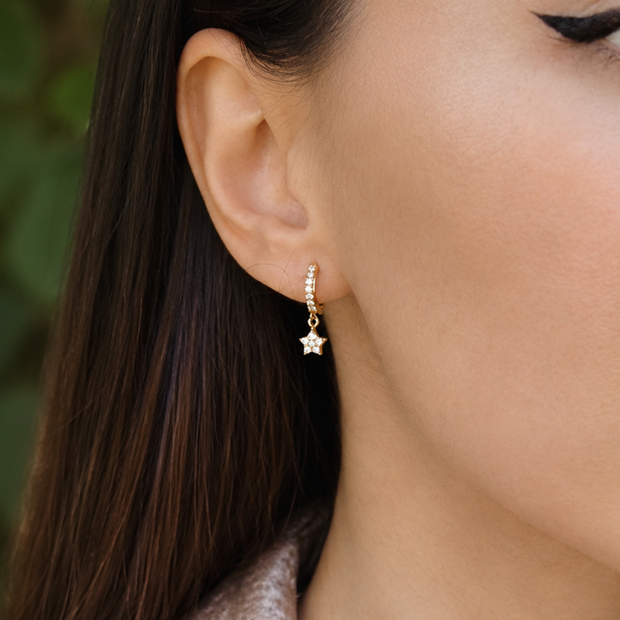 Cercei STARLIGHT HOOPS cu zirconii, placați cu aur de 18K