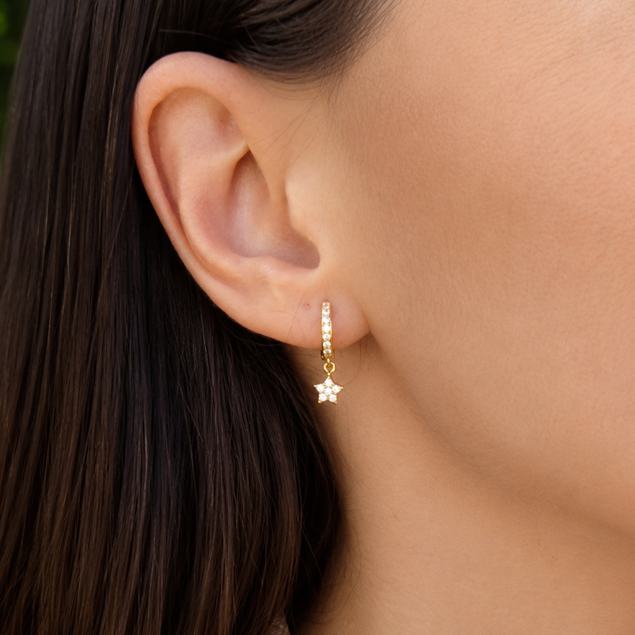 Cercei STARLIGHT HOOPS cu zirconii, placați cu aur de 18K