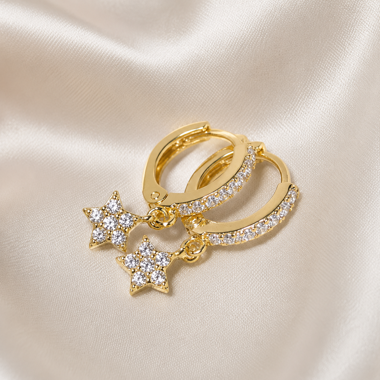 Cercei STARLIGHT HOOPS cu zirconii, placați cu aur de 18K