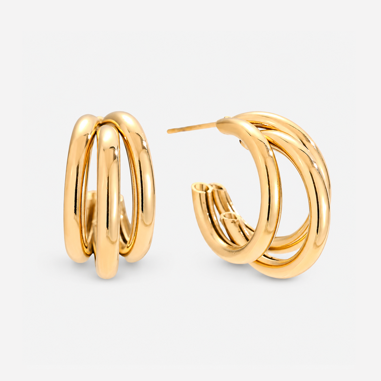Cercei TRIPLE GOLDEN HOOPS placați cu aur de 18K