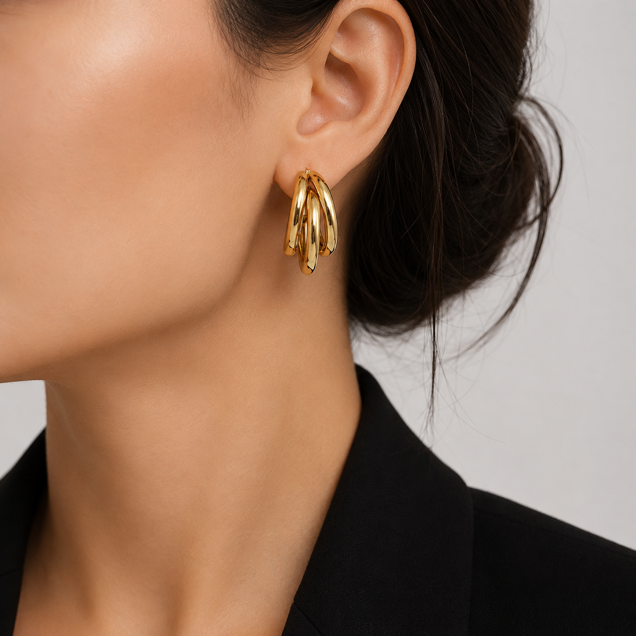 Cercei TRIPLE GOLDEN HOOPS placați cu aur de 18K