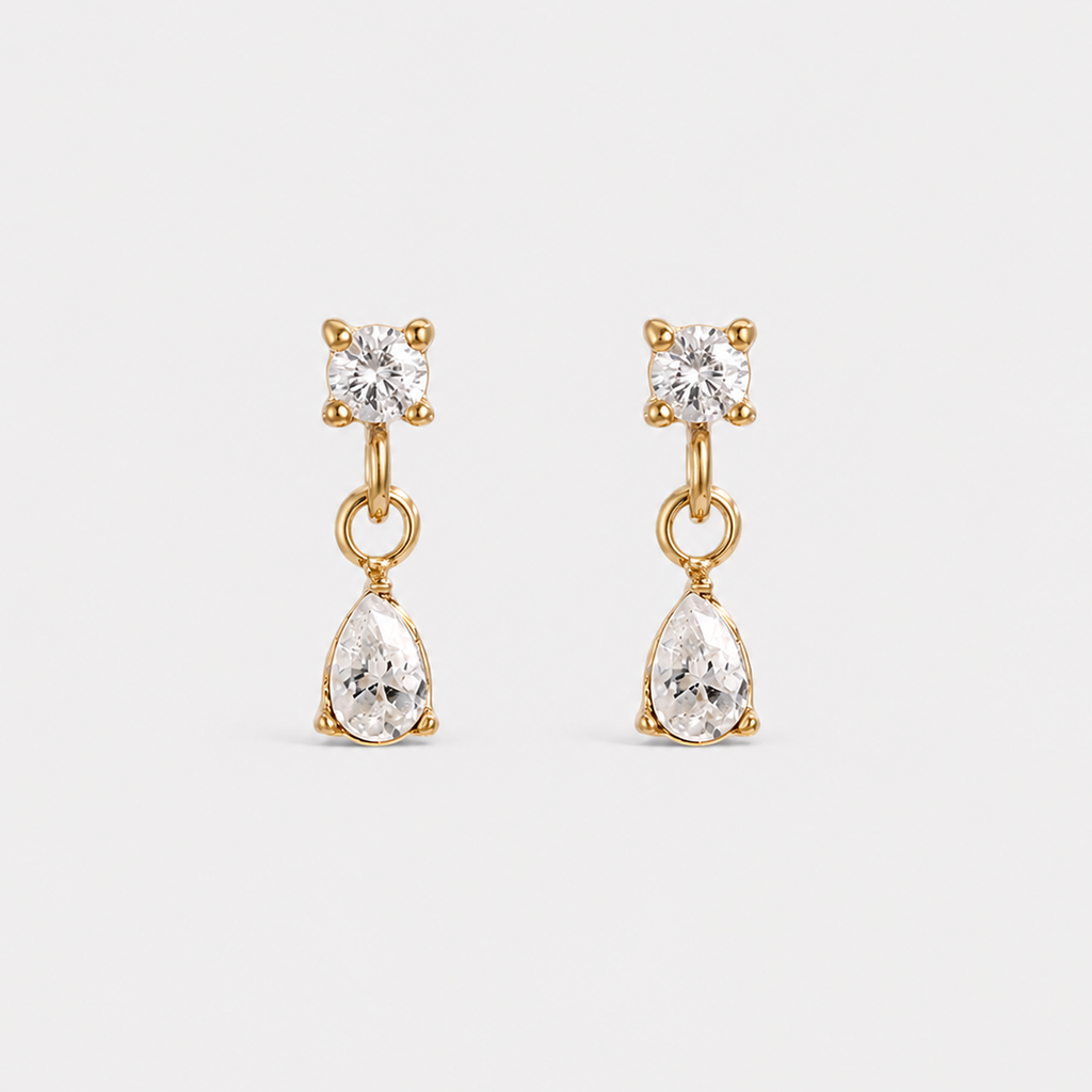 Cercei cu zirconia Crystal Drop placati cu aur