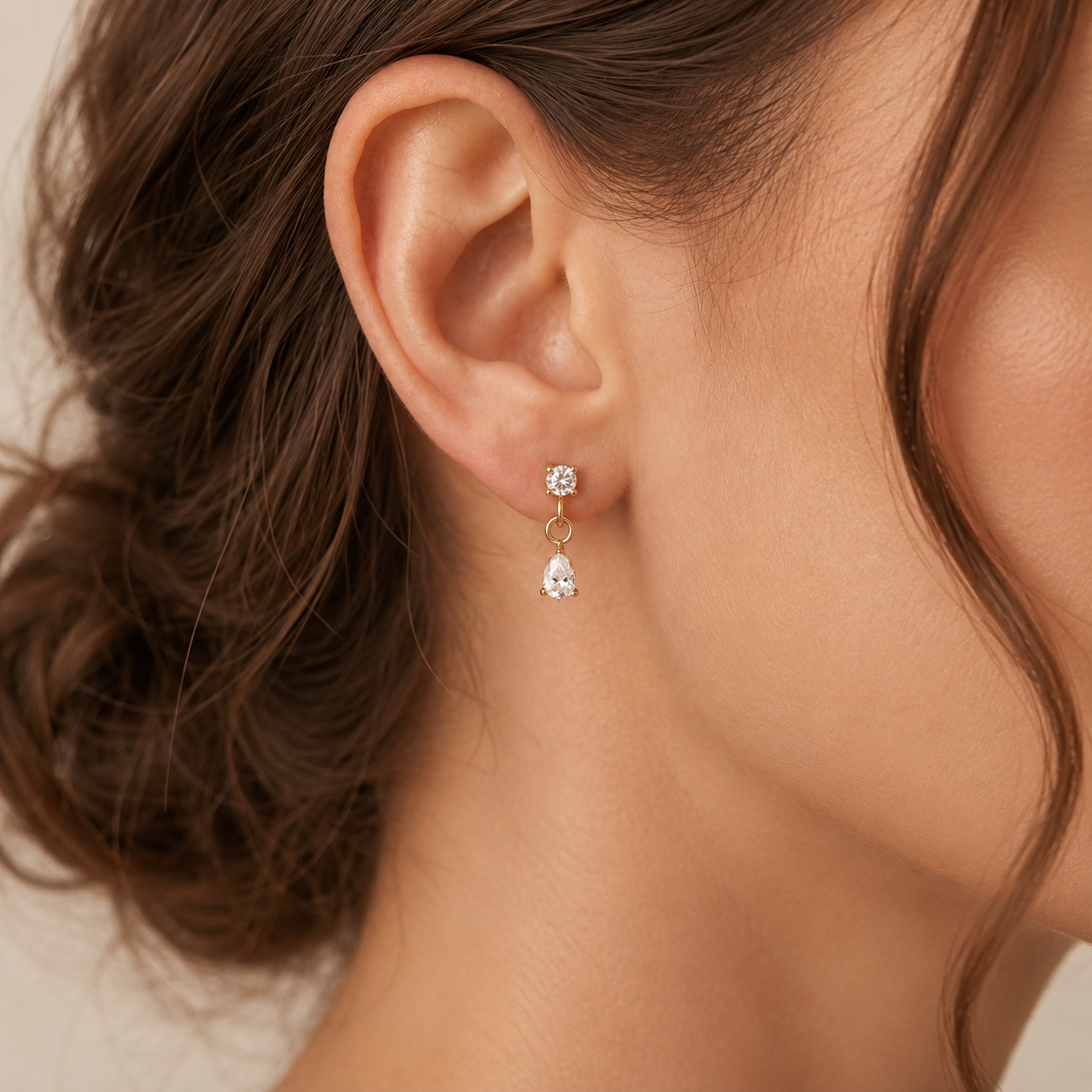 Cercei cu zirconia Crystal Drop placati cu aur
