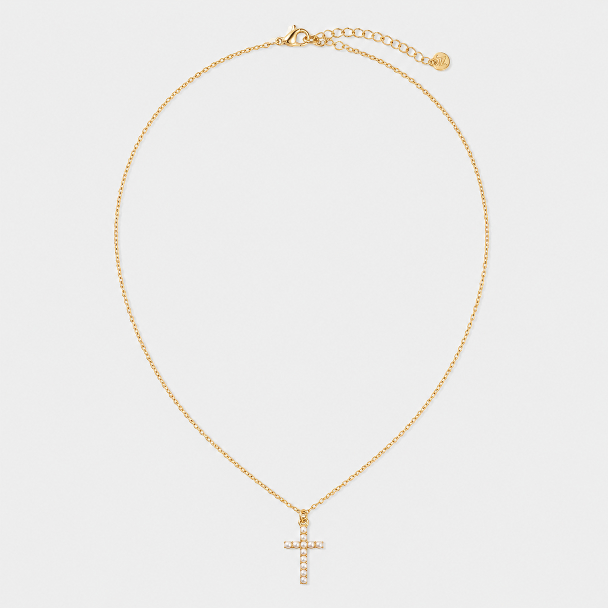 Colier Pearl Cross cu cruce și perle, placat cu aur de 18K