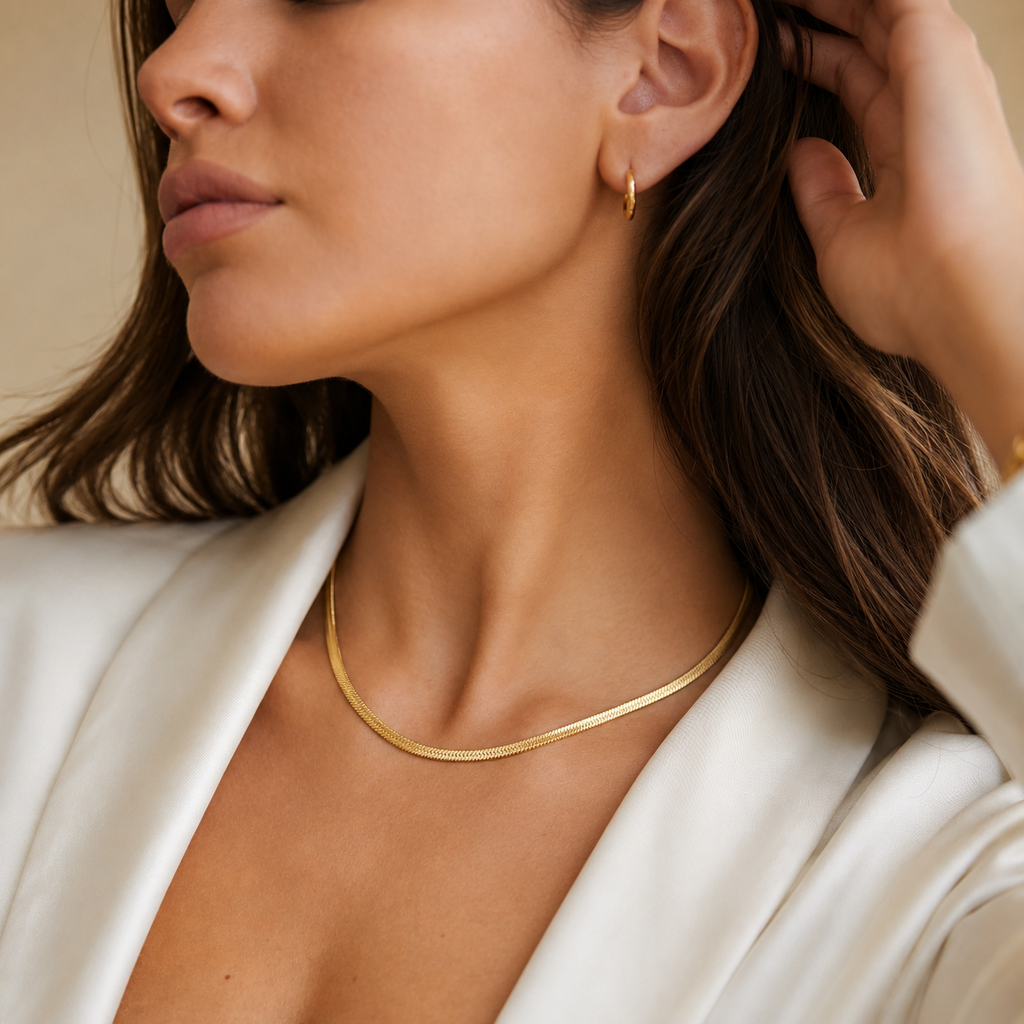 Colier Herringbone placat cu aur 18K