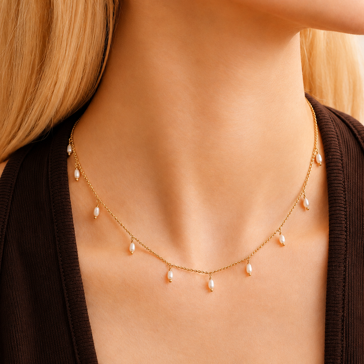 Colier PEARL DEW placat cu aur de 18K