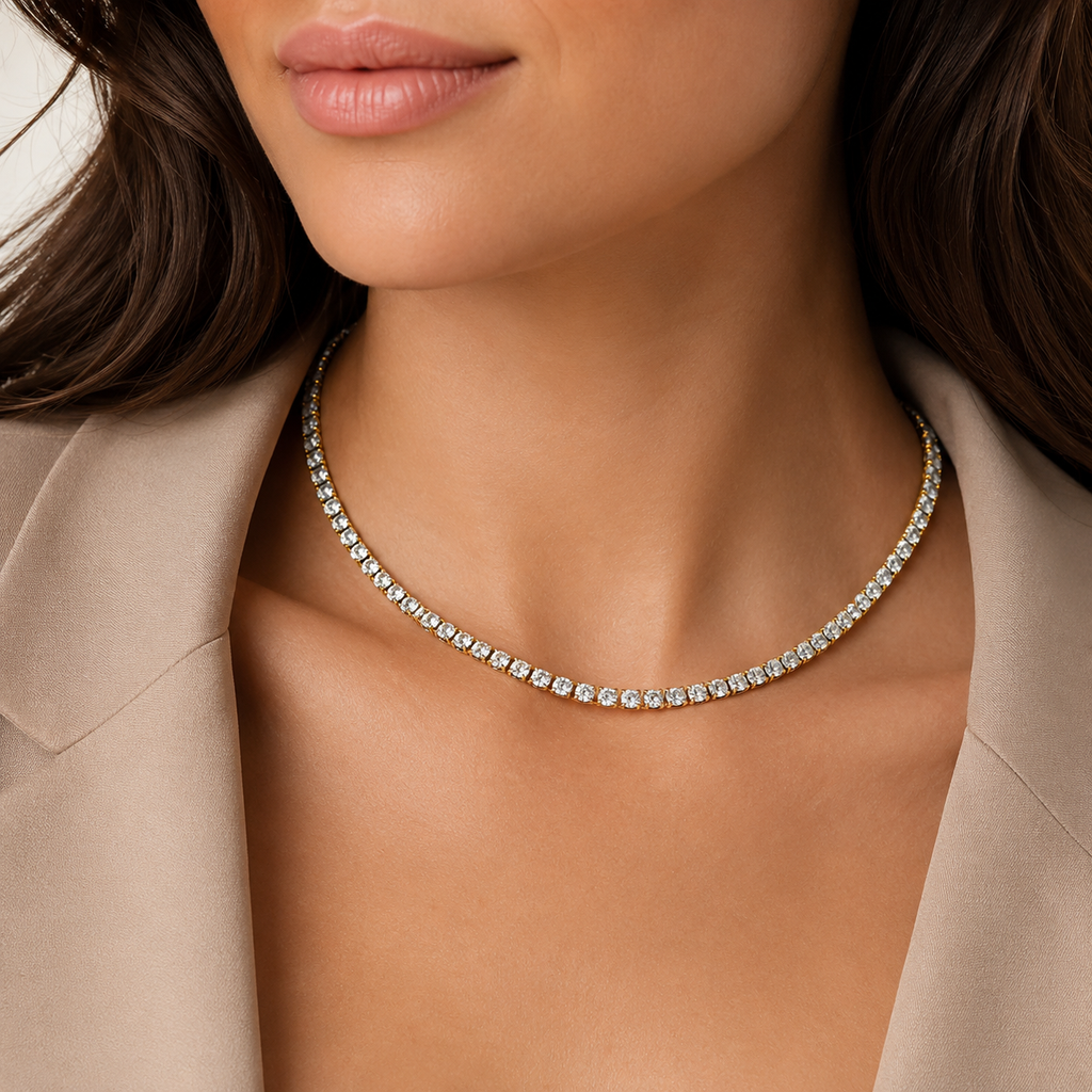 Colier Tennis Zirconia placat cu aur de 18K