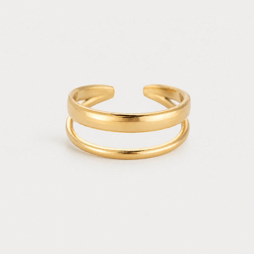 Inel GOLDEN DOUBLE LINE ajustabil, placat cu aur de 18K