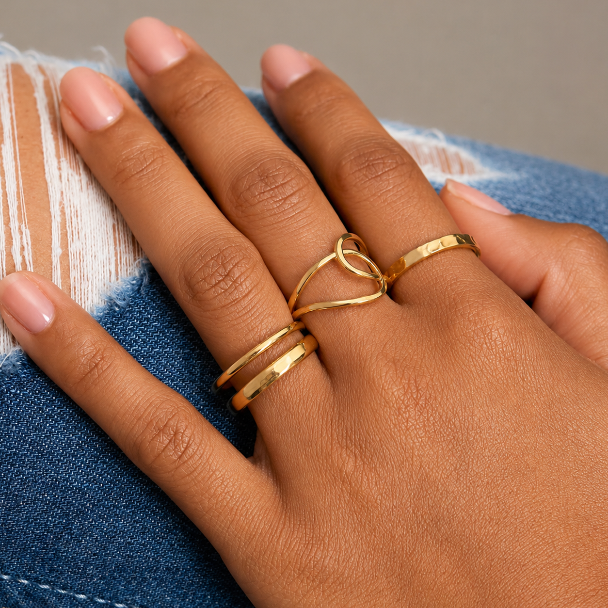 Inel GOLDEN DOUBLE LINE ajustabil, placat cu aur de 18K