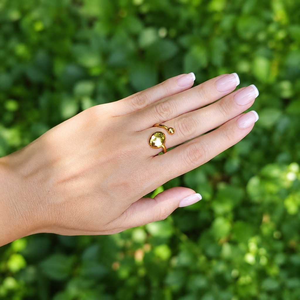 Inel GOLDEN PEBBLE ajustabil, placat cu aur de 18K