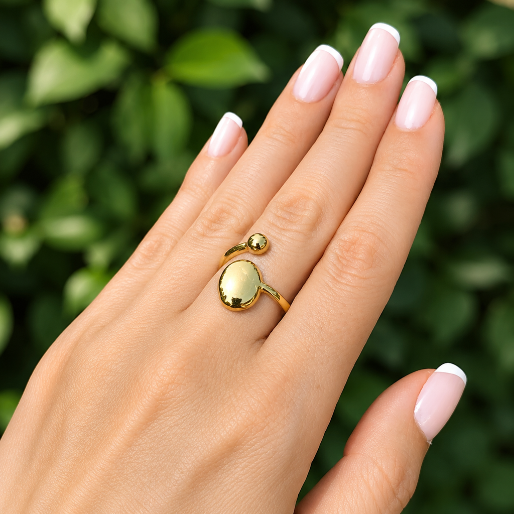Inel GOLDEN PEBBLE ajustabil, placat cu aur de 18K