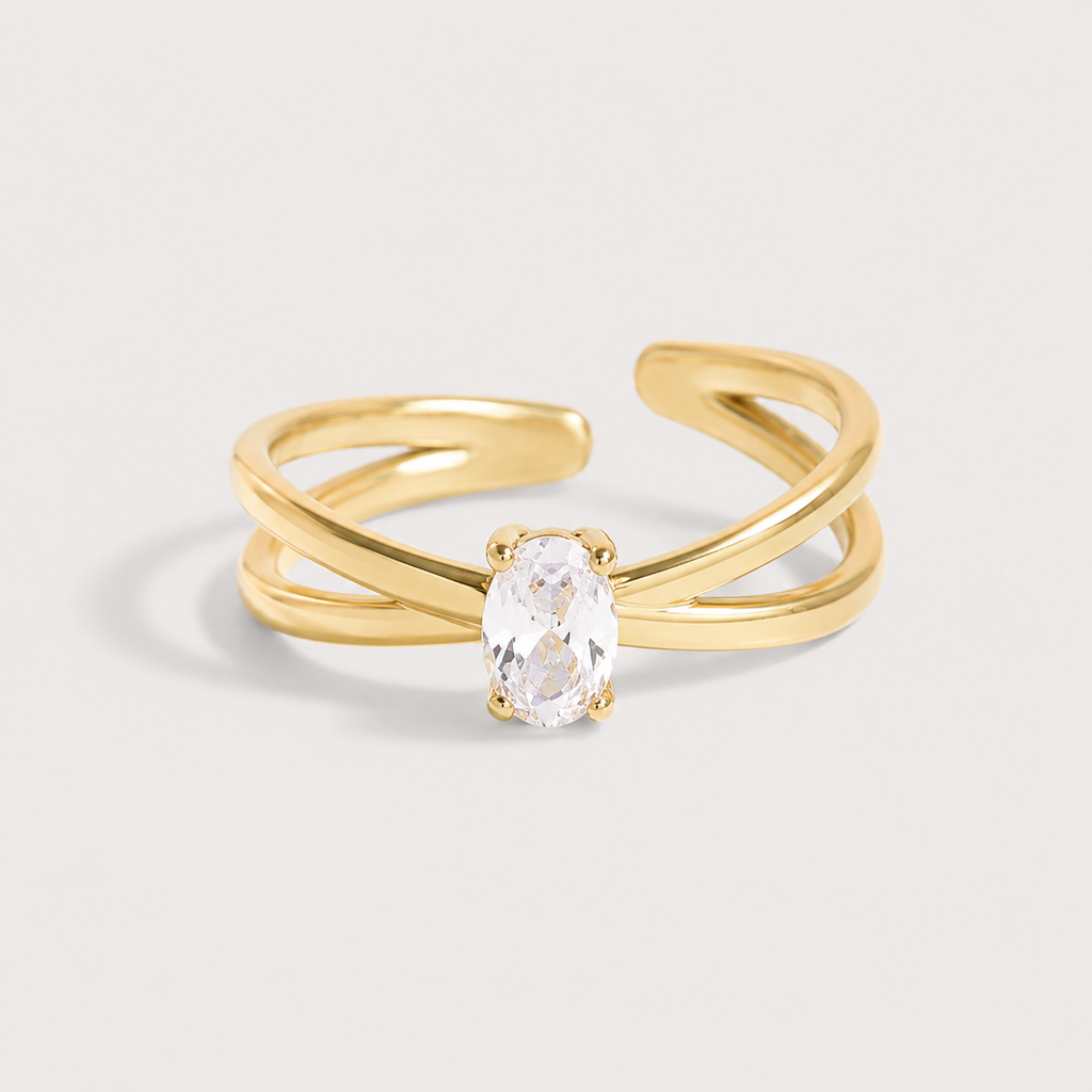 Inel OVAL ZIRCONIA WRAP ajustabil, placat cu aur de 18K