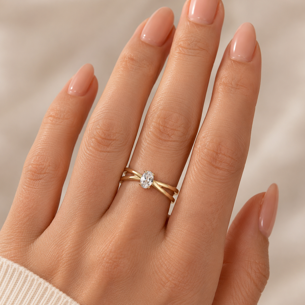 Inel OVAL ZIRCONIA WRAP ajustabil, placat cu aur de 18K