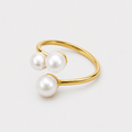 Inel TRIO PEARL ajustabil, placat cu aur de 18K
