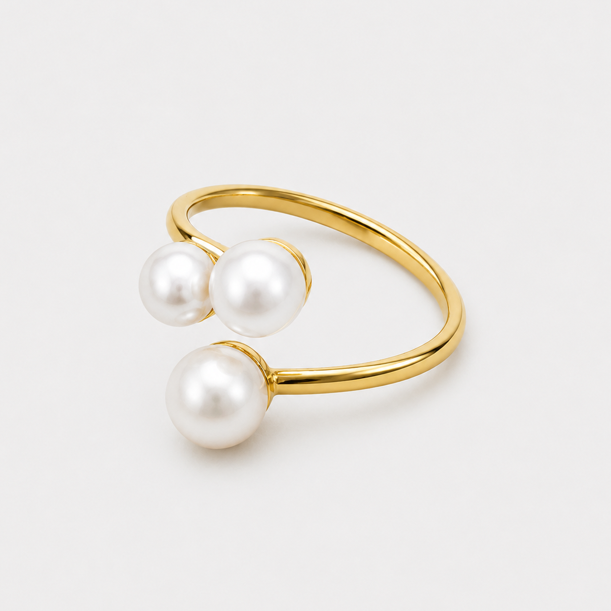 Inel TRIO PEARL ajustabil, placat cu aur de 18K