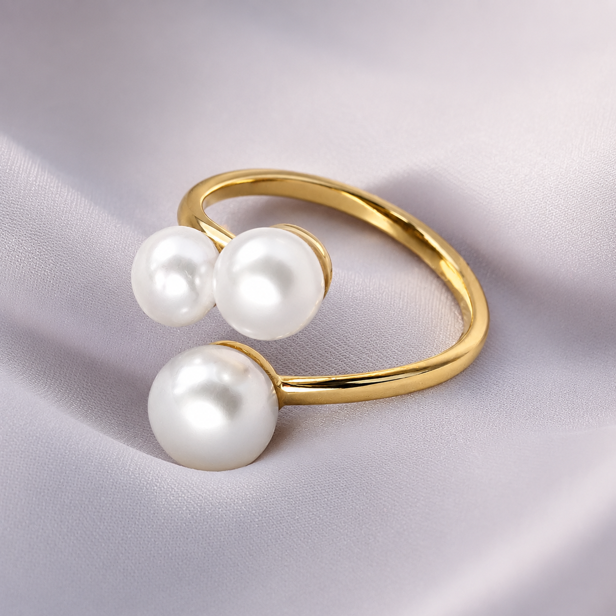 Inel TRIO PEARL ajustabil, placat cu aur de 18K