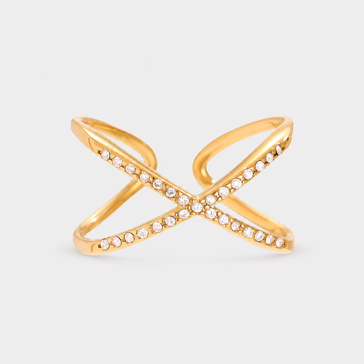 Inel ZIRCONIA CROSS ajustabil, placat cu aur de 18K