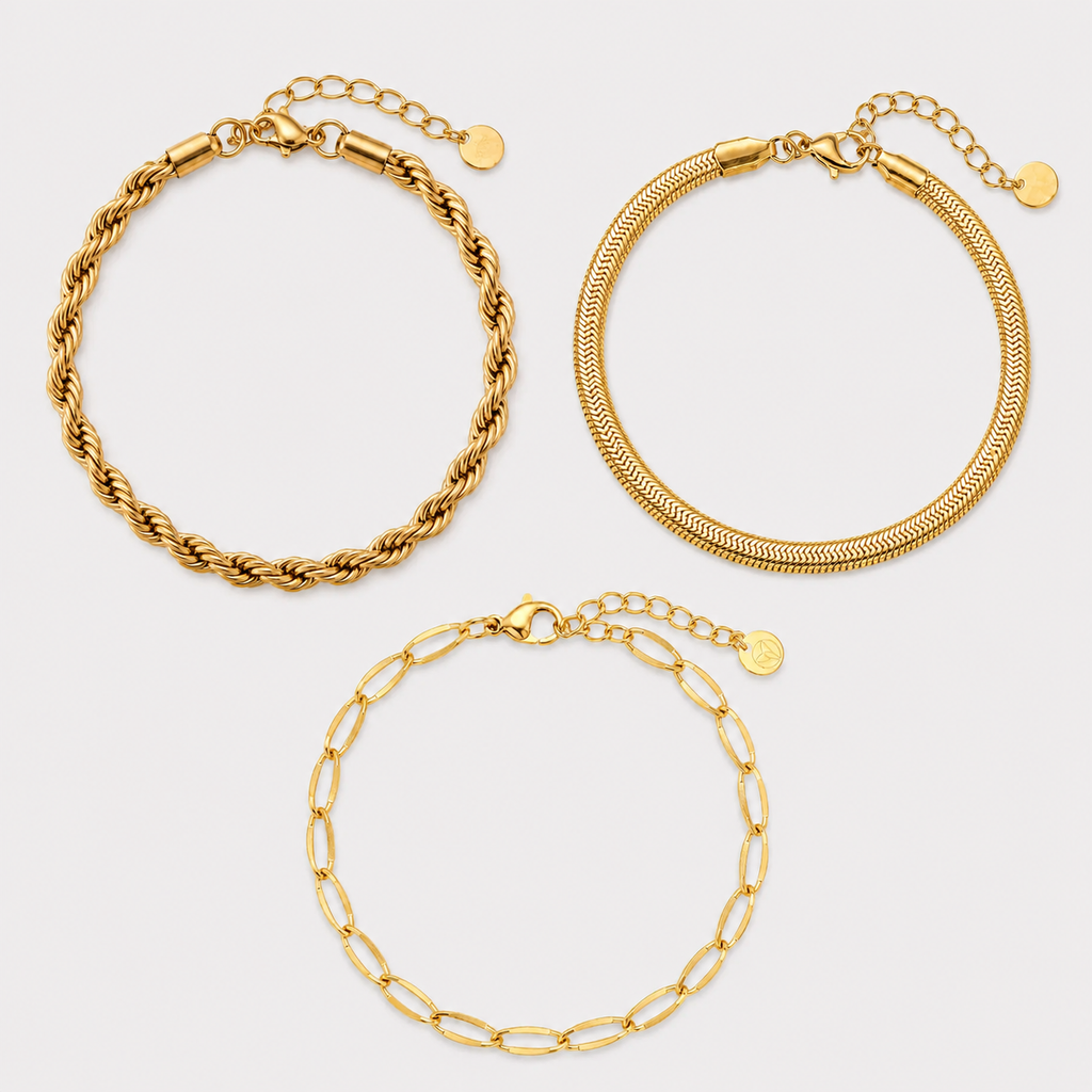 Set GOLDEN CHAINS – 3 brățări placate cu aur de 18K
