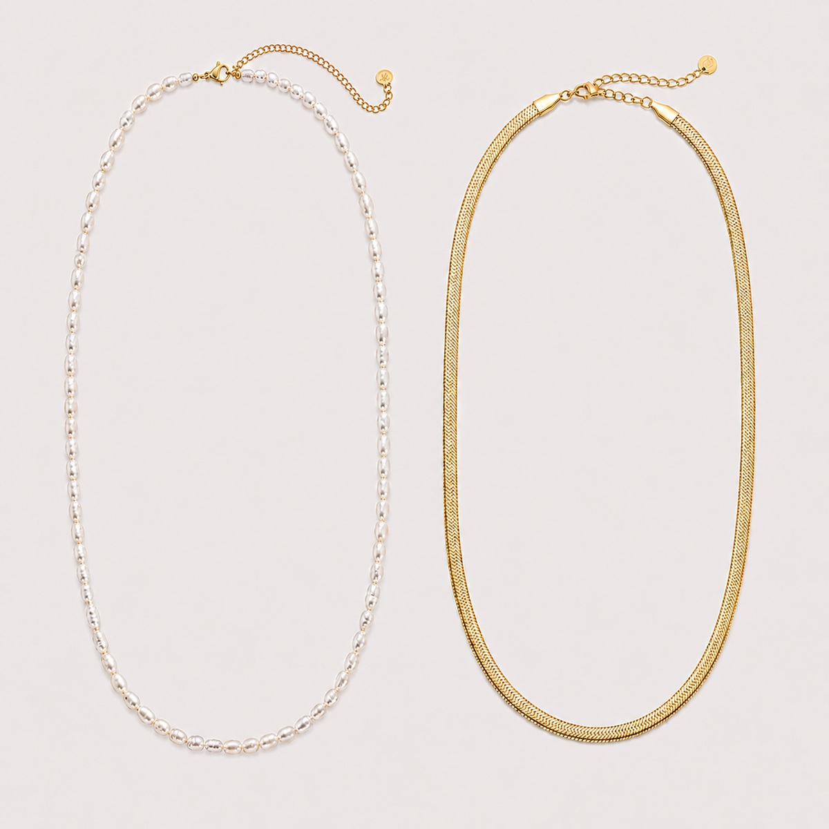 Set PEARLS & HERRINGBONE – 2 coliere placate cu aur de 18K